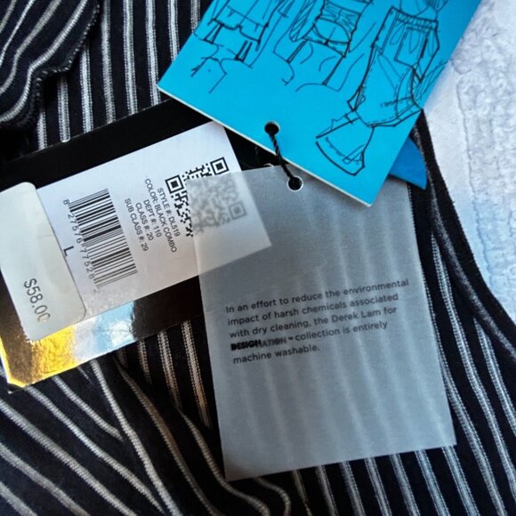 New Derek Lam For Design Nation Sz Large Striped Black Combo Drape Neck Dress - Picture 4 of 10